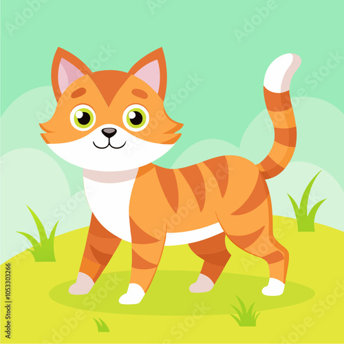 ilustración de gato caminando en pasto verde