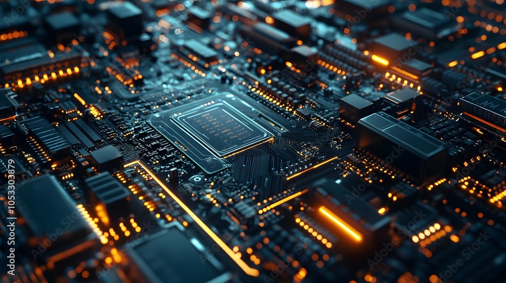 Obraz premium 3D rendering computer processors CPU circuit board background, generative ai