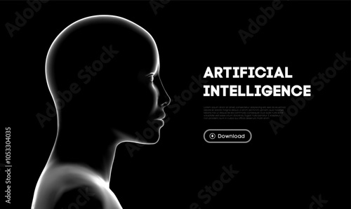 Silhouette of a human head. Data artificial intelligence robot woman. Ai technology background.