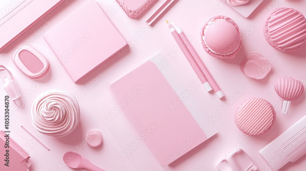 Ice Cream Themed Stationery Flat Lay Creative Layout Ice Cream Themed Stationery Flat Lay Creative Layout