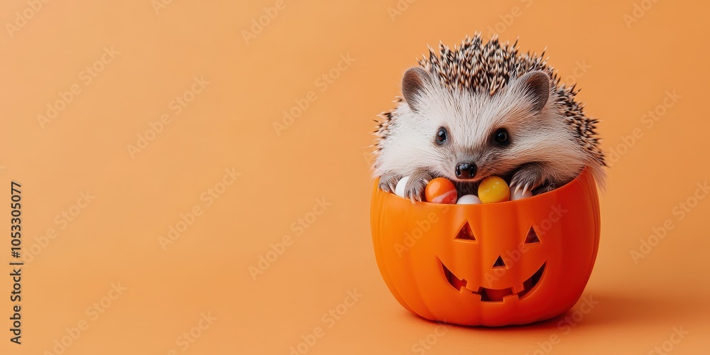 Adorable Hedgehog in Pumpkin for Halloween Celebration Adorable Hedgehog in Pumpkin for Halloween Celebration