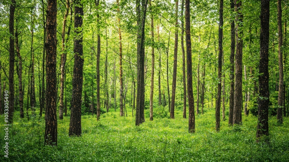 Green trees in the forest isolated on white background Green trees in the forest isolated on white background