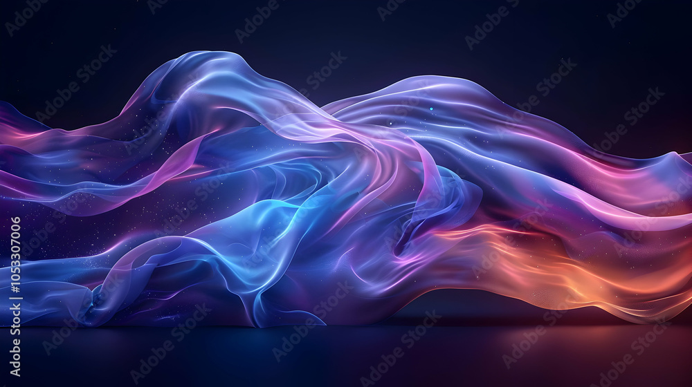Obraz premium Abstract 3D Render of Wavy Neon Blue and Pink Light