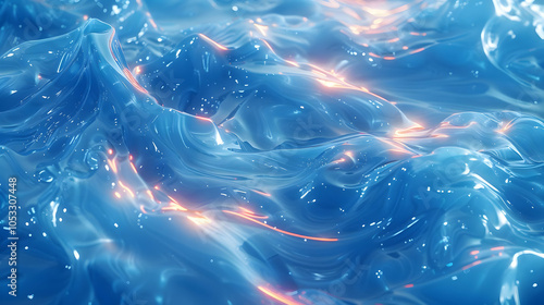 Abstract 3D Blue Liquid Background with Glowing Lines