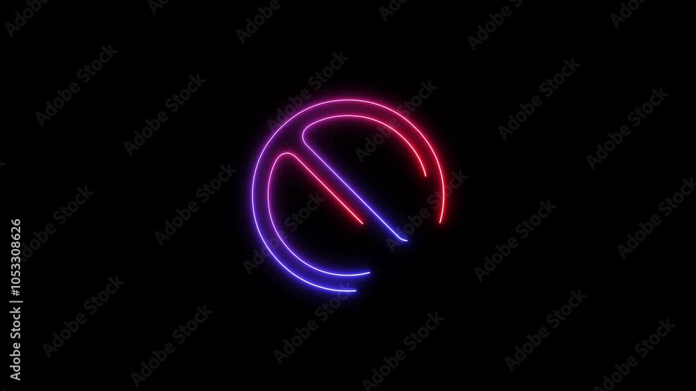 Neon status circle block icon cyan purple color glowing animation black background Neon status circle block icon cyan purple color glowing animation black background
