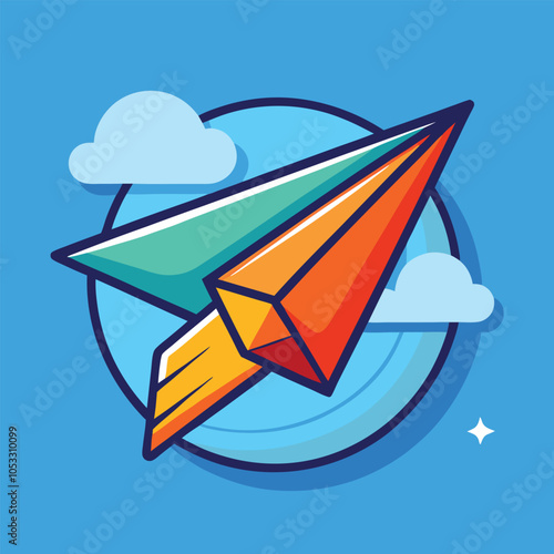 Colorful paper airplane flying in the sky, perfect for a playful and fun design.