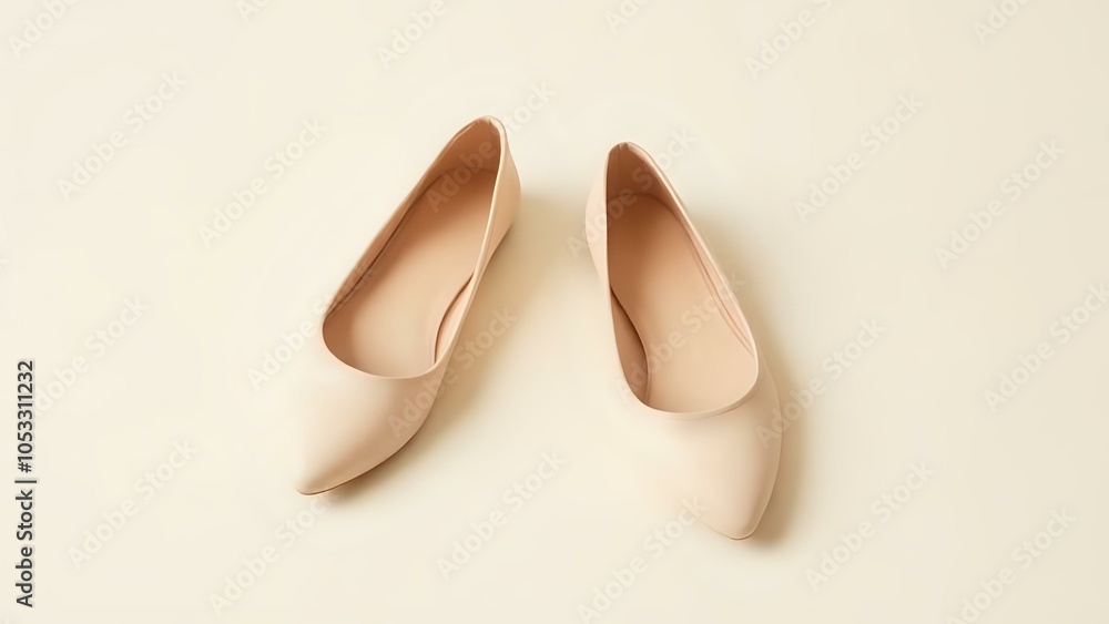 Fototapeta premium Nude Ballet Flats on Cream Background