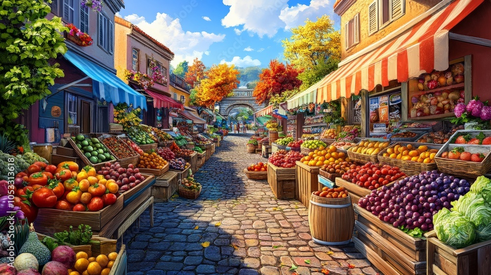 Obraz premium Vibrant Market Scene with Fresh Summer Produce