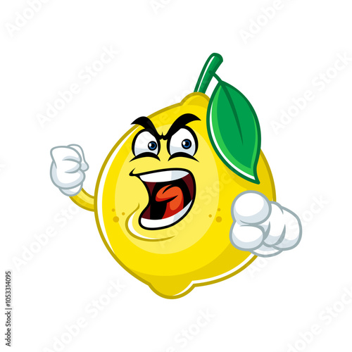 Angry Lemon Mascot Illustration, Funny Fruit Character Design.