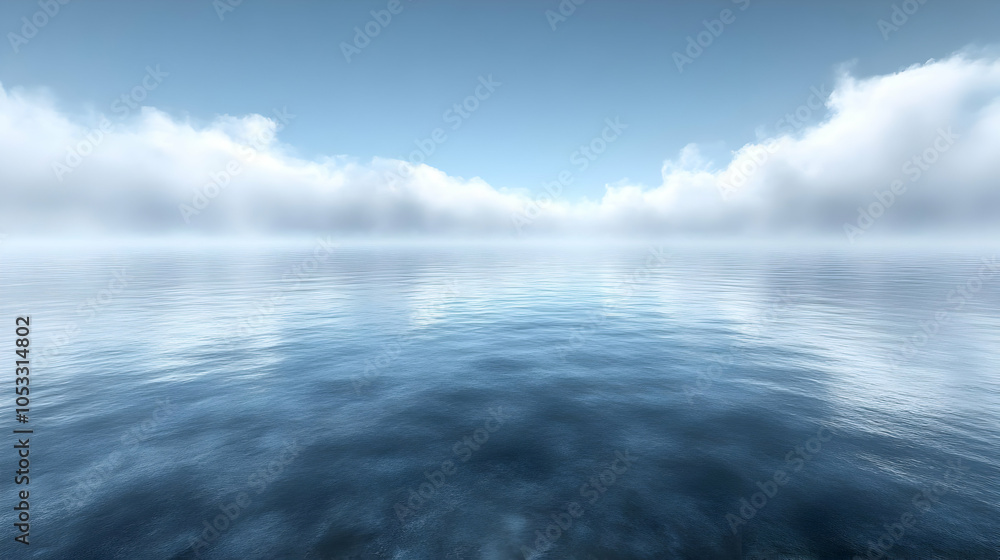 Fototapeta premium Sea and Sky Illustration - Calm Water with White Clouds