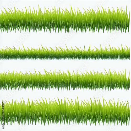 Green Grass Borders Set Isolated White Background