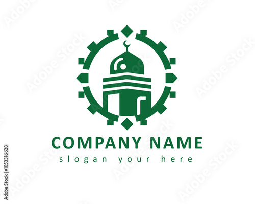 A mosque logo represents spirituality and community.
