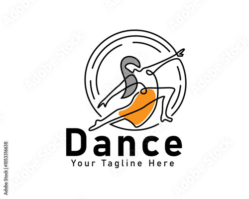 circle line with women dance line art style logo design template illustration