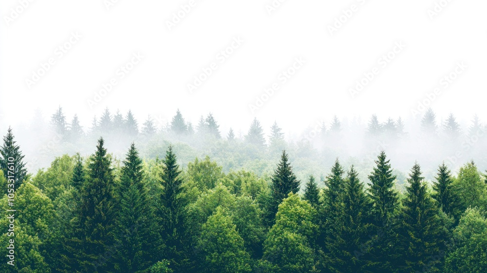 Fototapeta premium Green trees in the forest isolated on white background