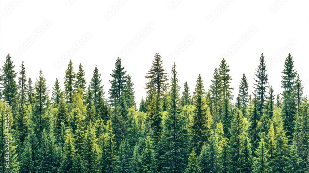 Green trees in the forest isolated on white background Green trees in the forest isolated on white background