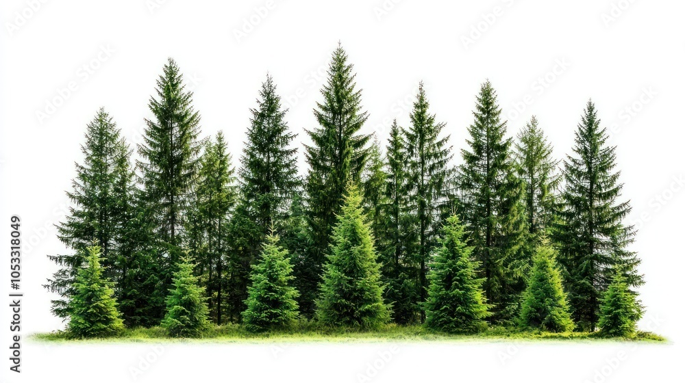 Fototapeta premium Green trees in the forest isolated on white background