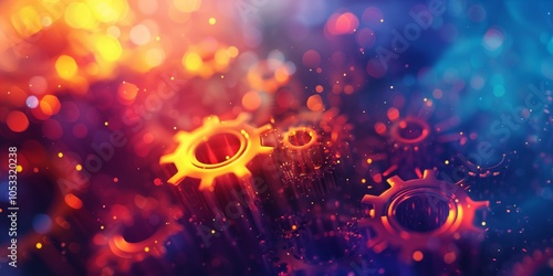 Abstract background with gears and bright and saturated colors, dynamic look.