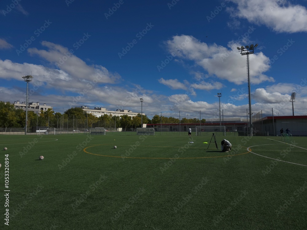 Obraz premium Football Training Setup on a Clear Day