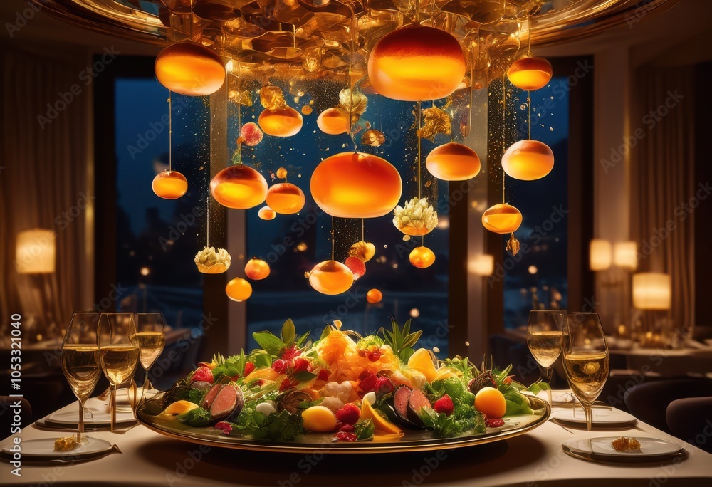 captivating floating food display featuring array vibrant ingredients exquisite culinary creations, appetizer, arrangement, artistry, brightness, chef captivating floating food display featuring array vibrant ingredients exquisite culinary creations, appetizer, arrangement, artistry, brightness, chef