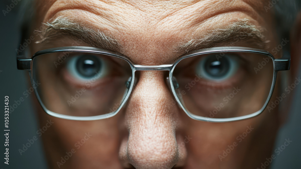 Intense gaze of business executive with glasses, focused on report, showcasing determination and insight. expression reflects deep engagement with task at hand Intense gaze of business executive with glasses, focused on report, showcasing determination and insight. expression reflects deep engagement with task at hand