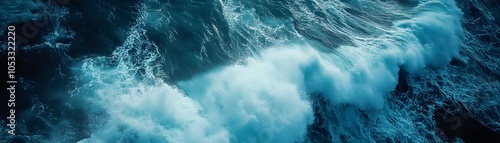 Aerial View of Whitecaps on Deep Blue Ocean Water photo