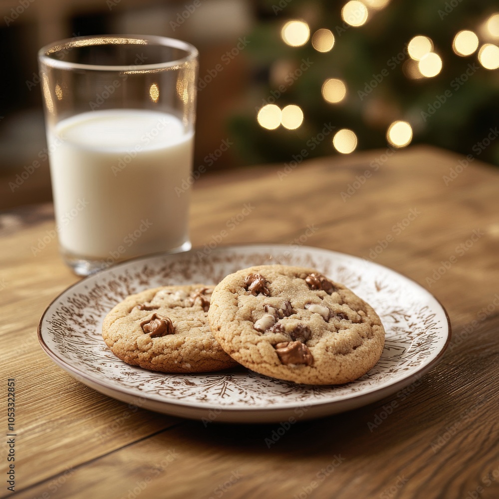 Cozy Christmas Cookies with Milk in a Festive Kitchen Cozy Christmas Cookies with Milk in a Festive Kitchen