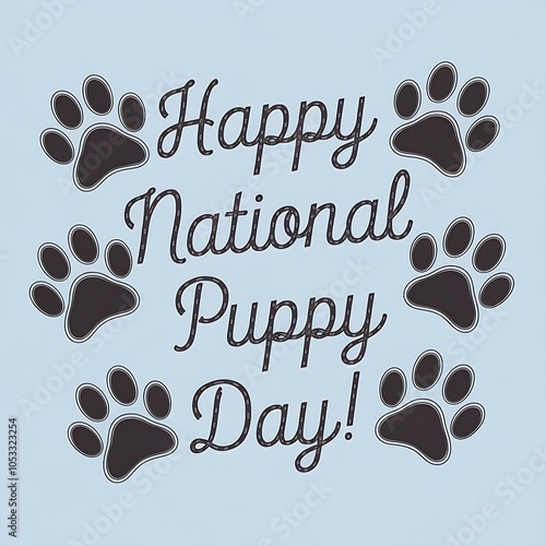 Happy National Puppy Day with paw prints surrounding the text photo