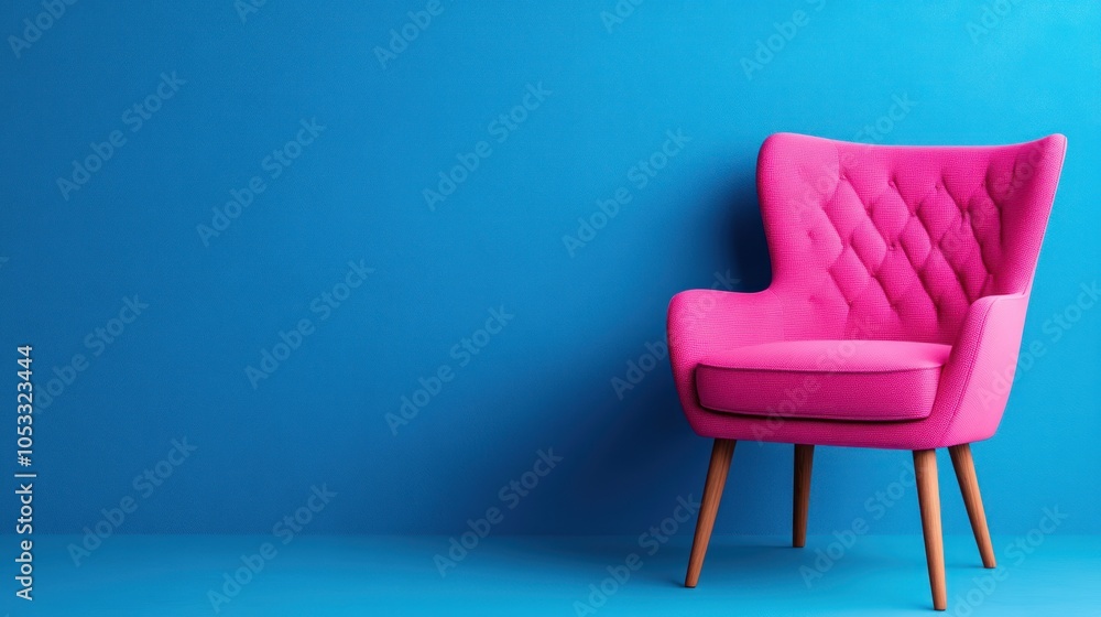 Vibrant pink armchair against a bold blue wall a contemporary design statement for modern interiors Vibrant pink armchair against a bold blue wall a contemporary design statement for modern interiors