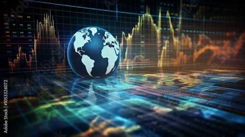 Global finance overview with international currencies and economic data graphs photo