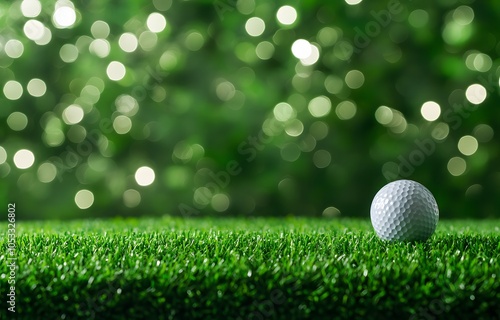 Golf ball on a tee post with a green grass background