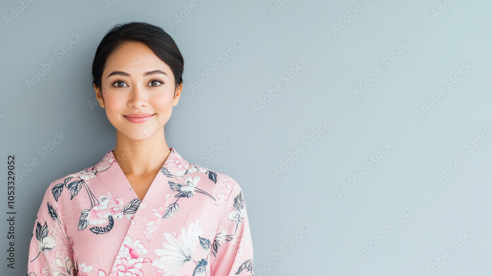 Australian woman in traditional batik cloth isolated on gray copy space Australian woman in traditional batik cloth isolated on gray copy space