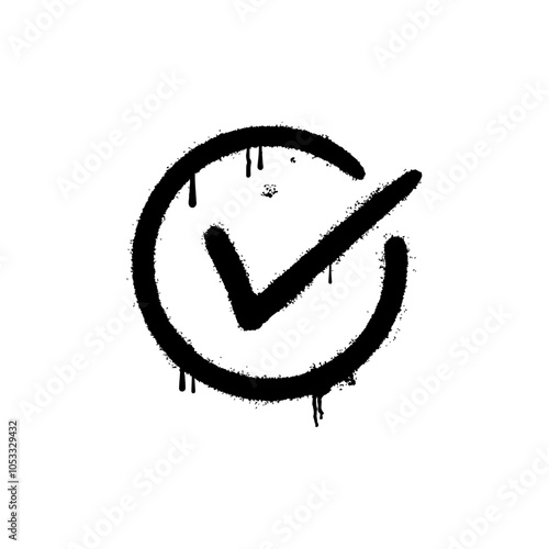 Spray Painted Graffiti sprayed check mark isolated on white background.