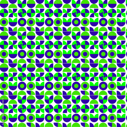 Green and blue circle and semicircle pattern Seamless geometric background 