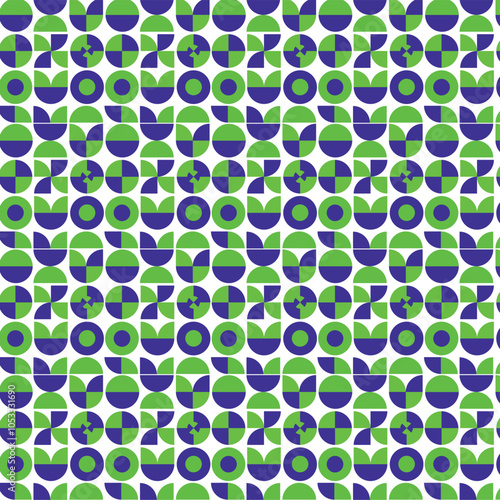 Green and blue circle and semicircle pattern Seamless geometric background 