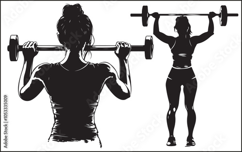 A GAL WORKING OUT BLACK VECTOR SILHOUETTE