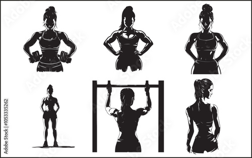 A GAL WORKING OUT BLACK VECTOR SILHOUETTE