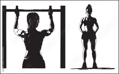A GAL WORKING OUT BLACK VECTOR SILHOUETTE