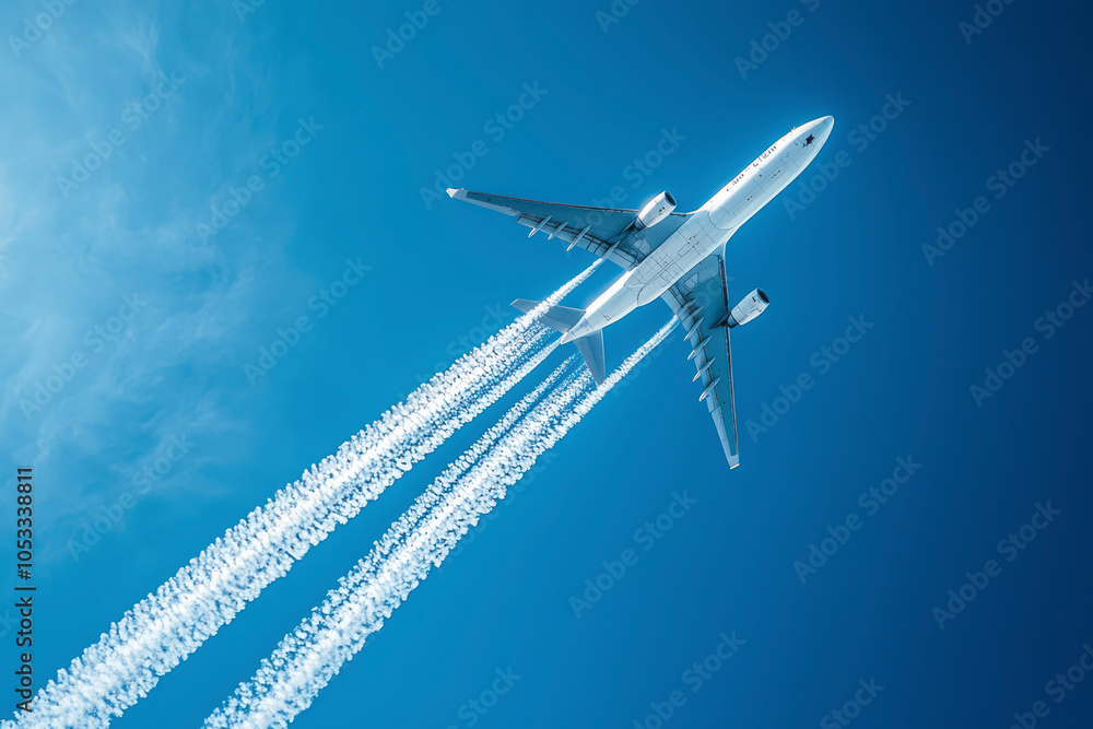 High-flying Aircraft Painting the Sky with Contrails: A Stunning Aerial Display High-flying Aircraft Painting the Sky with Contrails: A Stunning Aerial Display