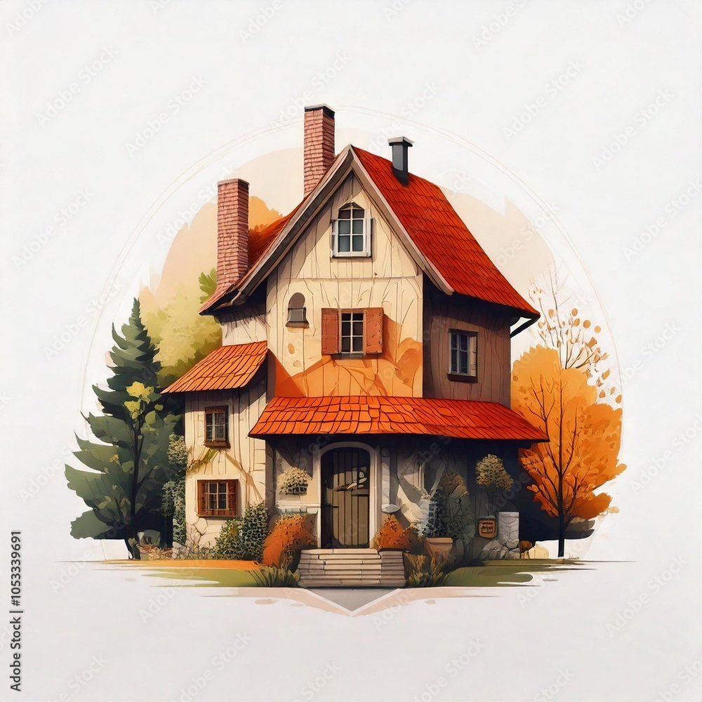 village logo design in a minimalist style and flat art design, house in the forest village logo design in a minimalist style and flat art design, house in the forest