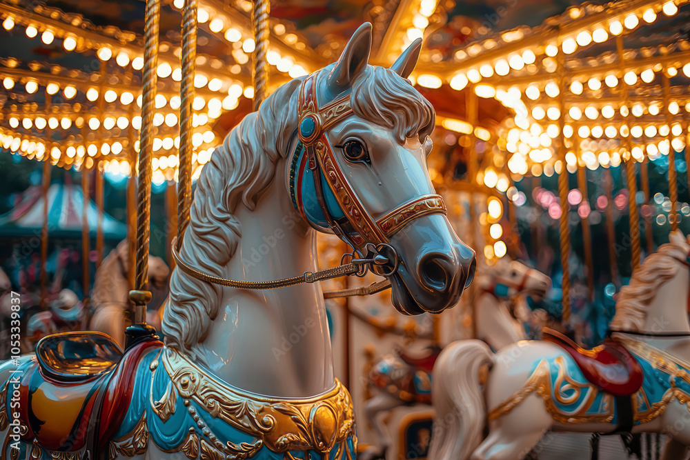 Fototapeta premium Whirling Carousel: A Thrilling Ride at the Amusement Park