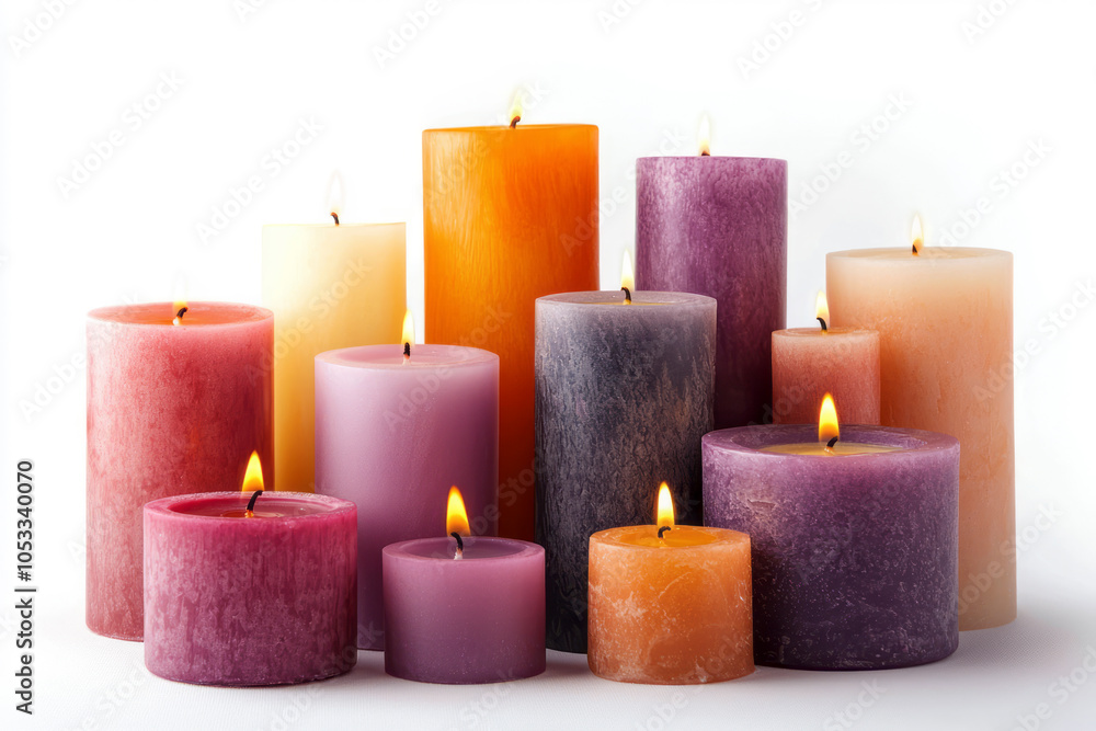 Variety of Candle Shapes and Colors Against a White Backdrop: Creative Stock Photography Collection Variety of Candle Shapes and Colors Against a White Backdrop: Creative Stock Photography Collection