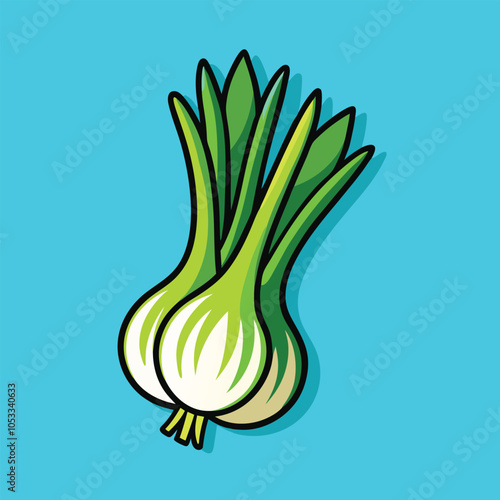 Fresh green onions with long stems and a white bulb, perfect for adding flavor to your dishes.