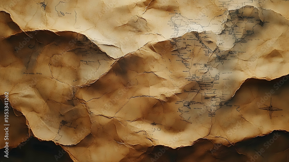 Naklejka premium Wrinkled Old Map Illustration with Crinkled Paper Texture