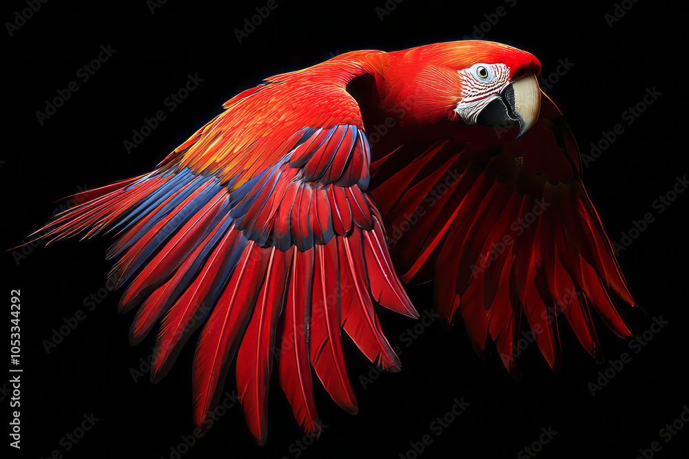 Obraz premium Capturing the Beauty of a Majestic Parrot in Flight: Realistic Photo Profile