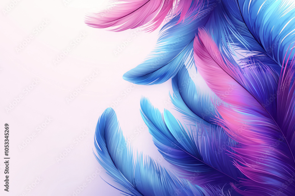 Fototapeta premium Vibrant Blue and Purple Feather Illustration on White Background - Detailed Vector Art with Flat Colors