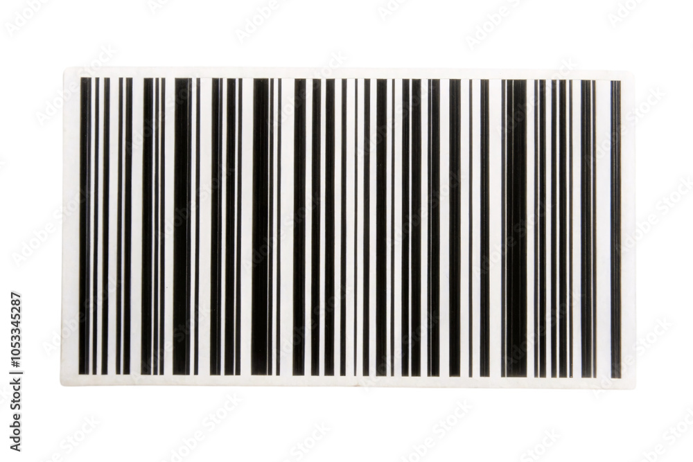 Barcode image with bold, vertical black and white lines of varying thickness, arranged in a standard sequence, representing a typical retail or product identifier, set against a transparent background Barcode image with bold, vertical black and white lines of varying thickness, arranged in a standard sequence, representing a typical retail or product identifier, set against a transparent background