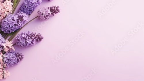 Beautiful top view of lavender flowers on a soft pink background.