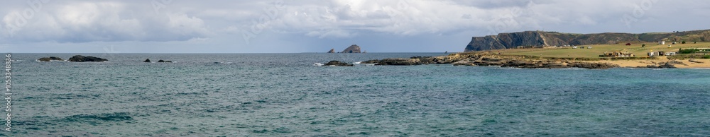 Panorama of the bay with rock formations in Asturias (Spain) Panorama of the bay with rock formations in Asturias (Spain)