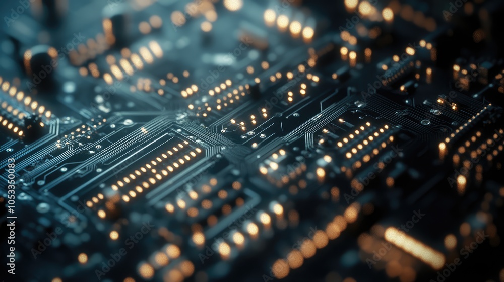Close-Up of a Circuit Board with Glowing Components Close-Up of a Circuit Board with Glowing Components