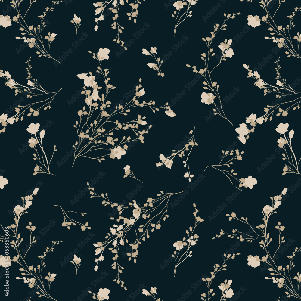 Silhouettes of flowers on a black background